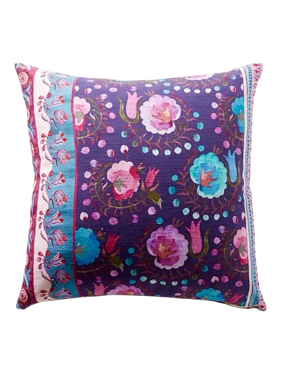 Anthropologie Other - Anthropologie Large Throw Pillow Cover 100% Cotton Boho Bed Floral Blue Purple
